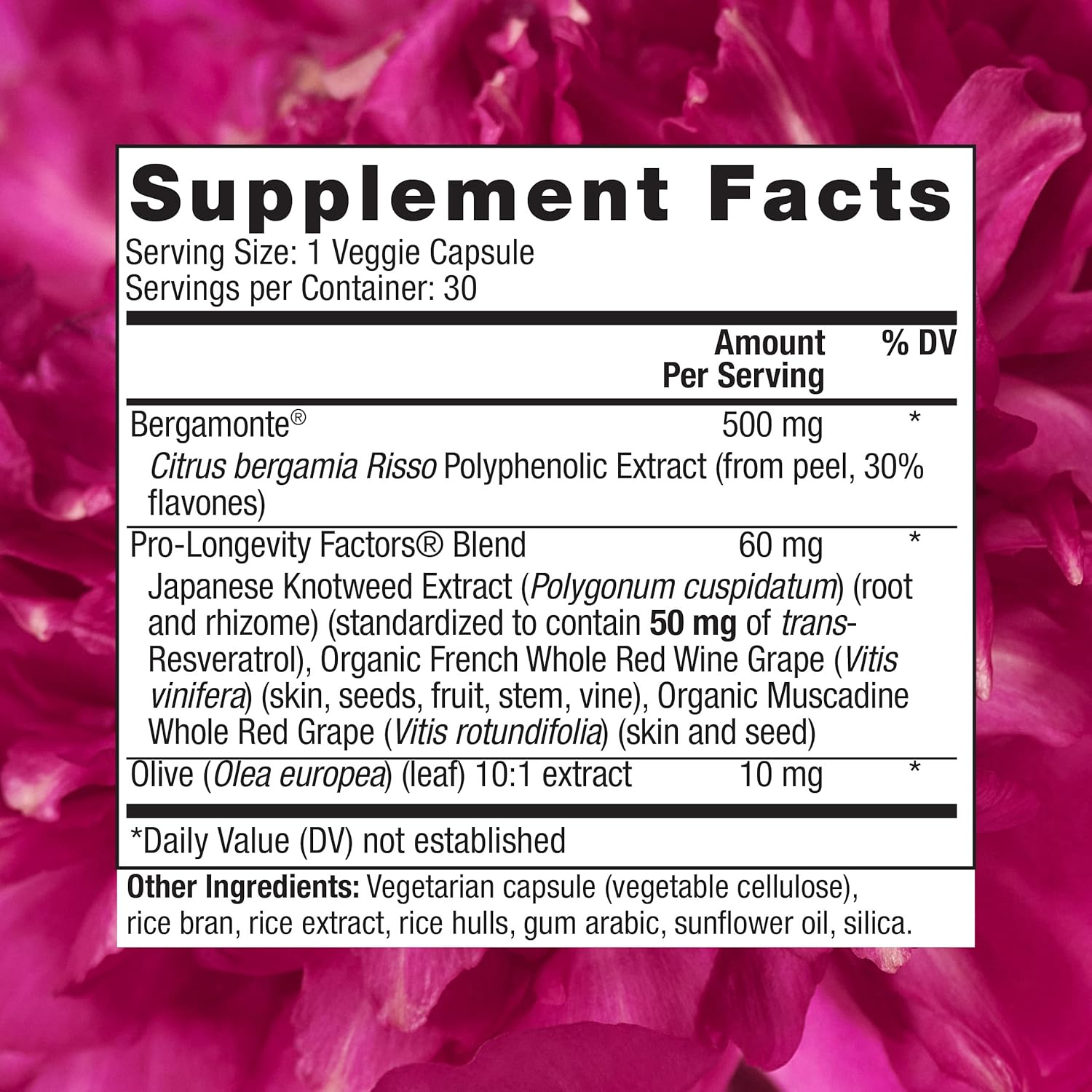 Reserveage Beauty Bergamot Cholesterol Support Capsules with Resveratrol - Vegan Supplement with Zinc, B Vitamins, Magnesium - 180 Cap
