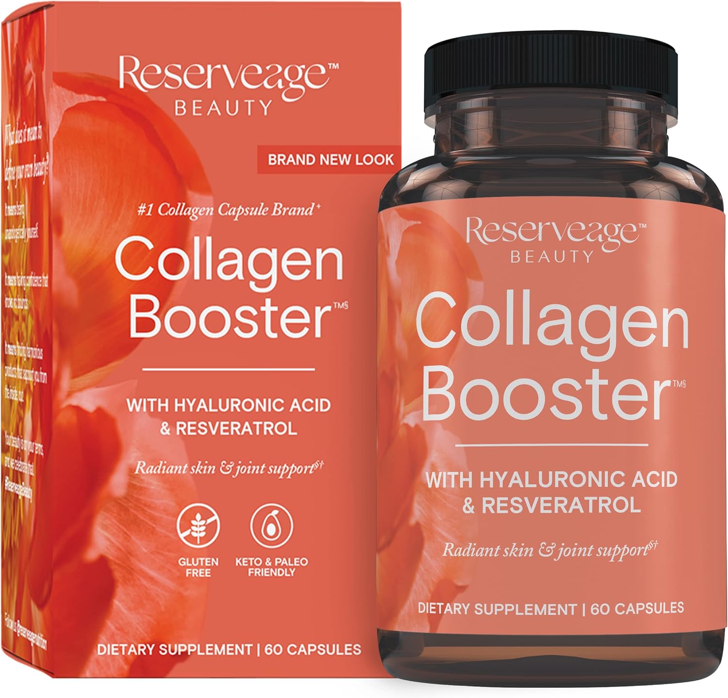 Reserveage Beauty Collagen Booster Supplement for Skin & Joint Health - 60 Capsules