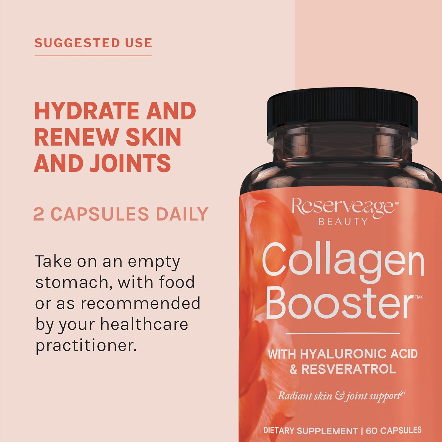 Reserveage Beauty Collagen Booster Supplement for Skin & Joint Health - 60 Capsules