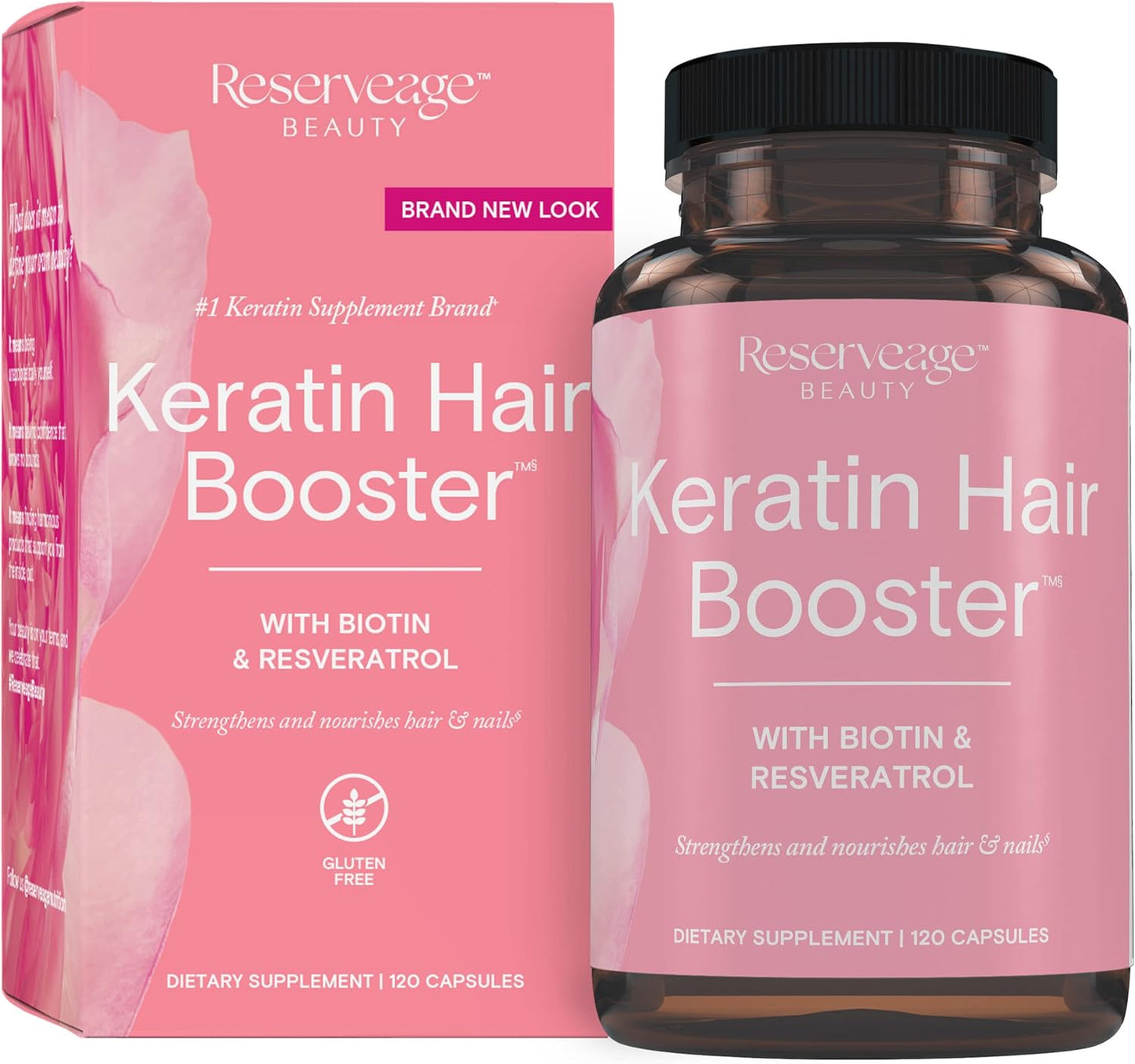 Reserveage Beauty Keratin Hair Booster with Biotin & Resveratrol - Hair Growth Supplement for Men and Women - Supports Thickness and Shine - 120 Capsules