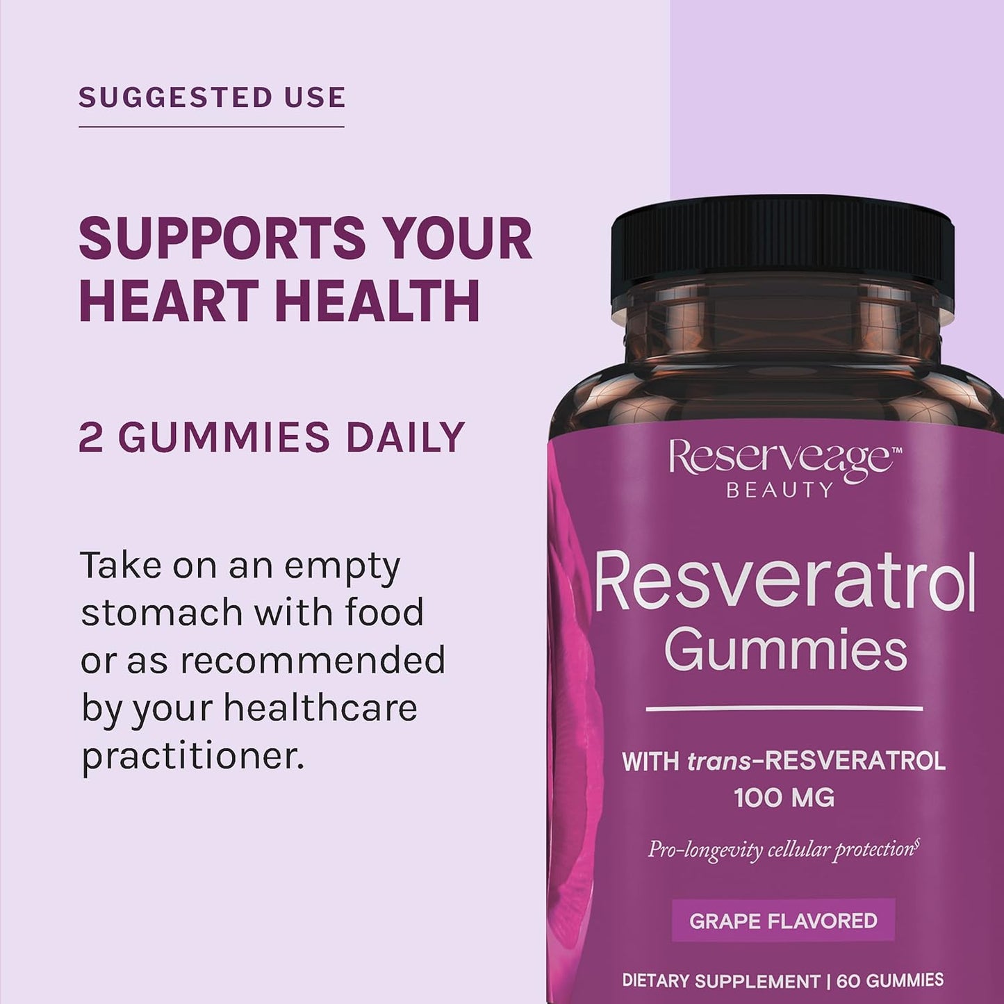 Reserveage Beauty Resveratrol Gummies 100mg - Vegan Antioxidant Supplement for Heart Health & Healthy Aging