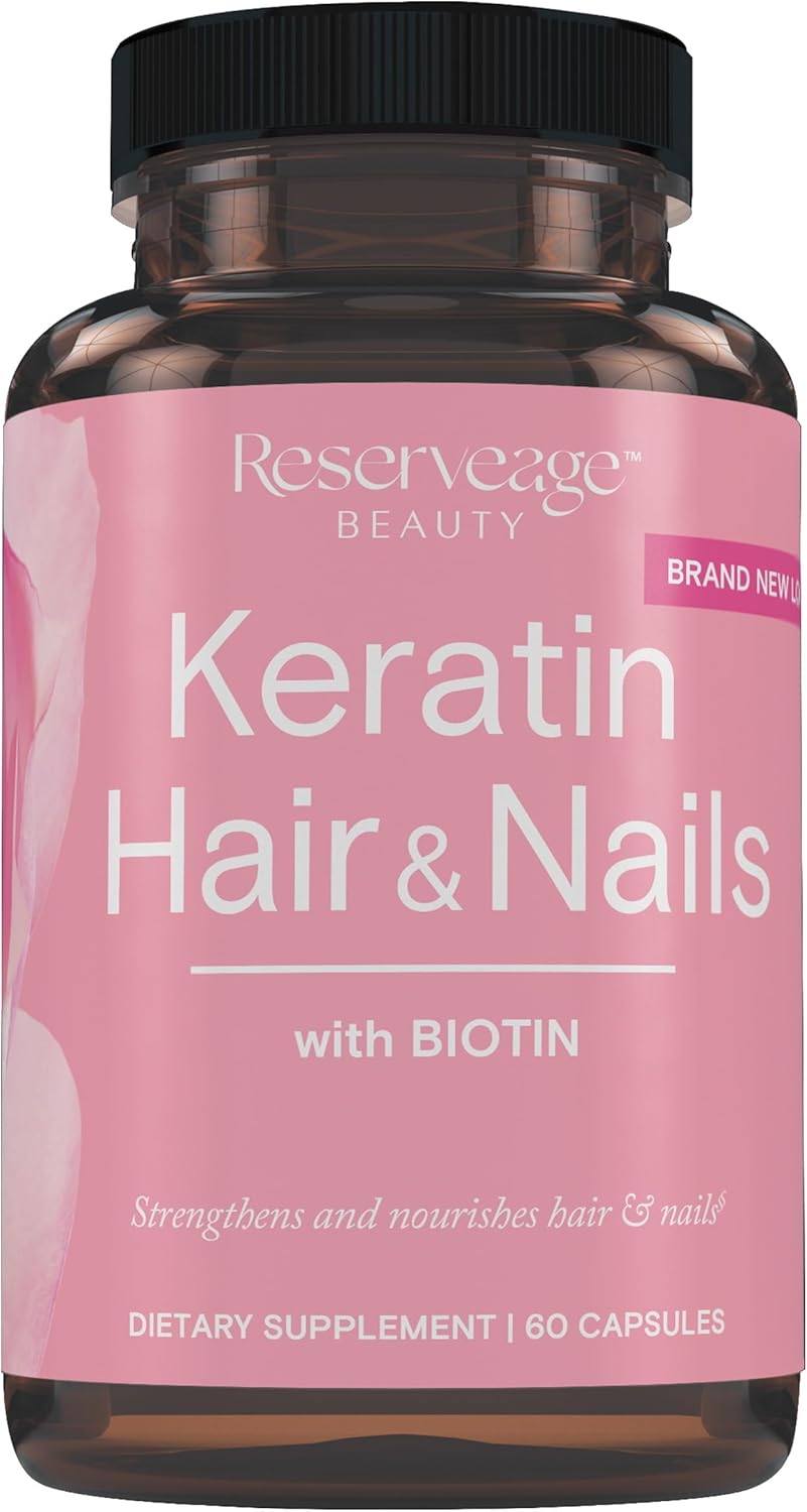 Reserveage Keratin Hair Booster with Biotin & Resveratrol - Supports Hair Growth & Nail Health - 60 Capsules