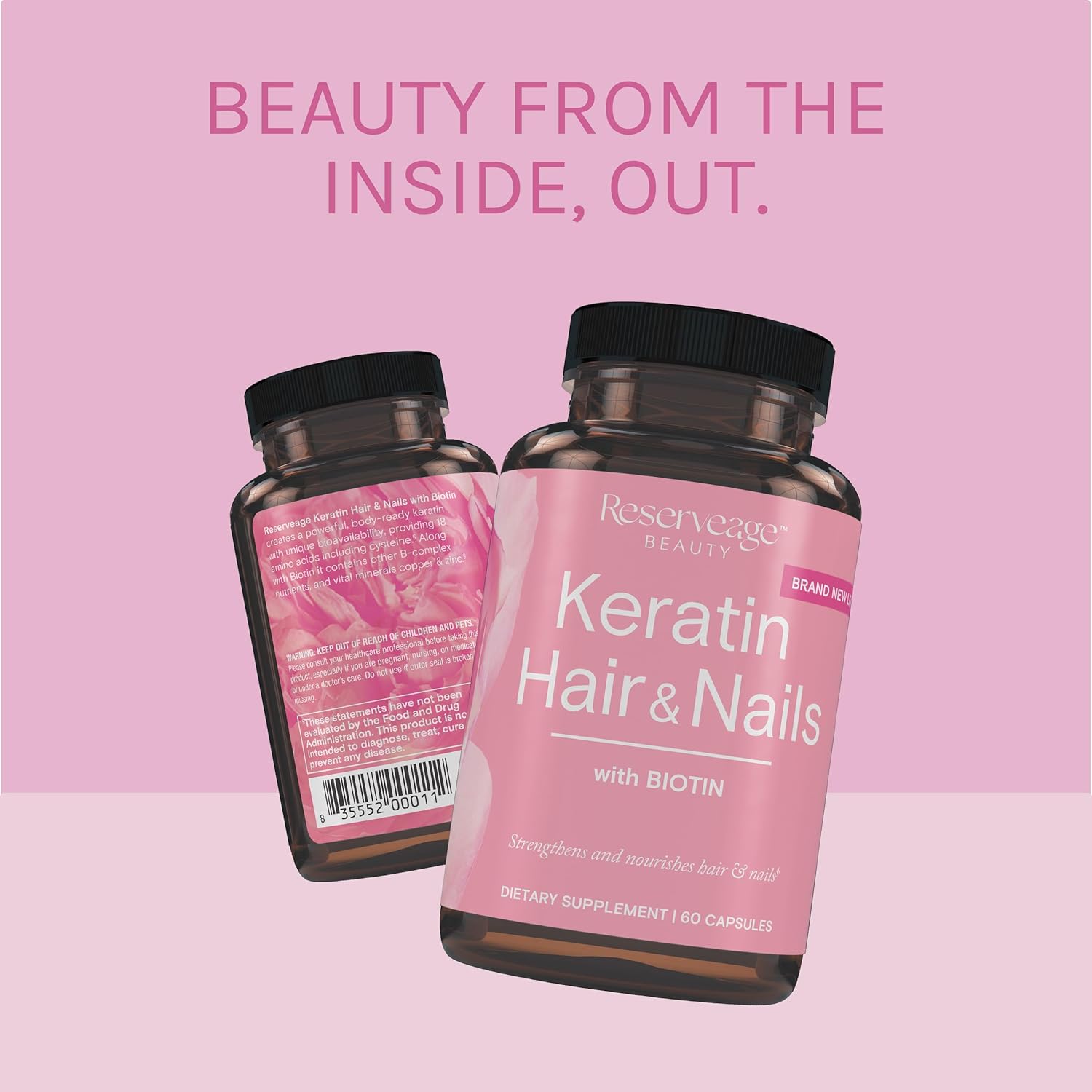 Reserveage Keratin Hair Booster with Biotin & Resveratrol - Supports Hair Growth & Nail Health - 60 Capsules