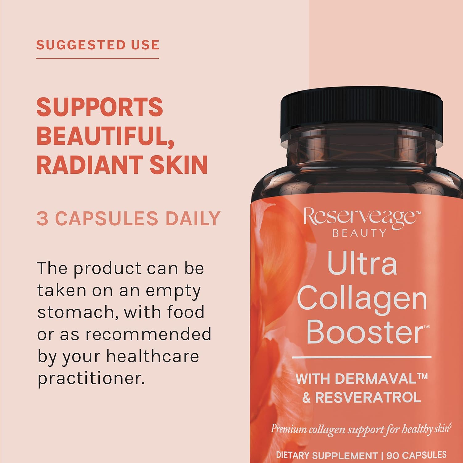 Reserveage Nutrition Ultra Collagen Booster Skin Supplement 90 Capsules - Supports Healthy Collagen Production