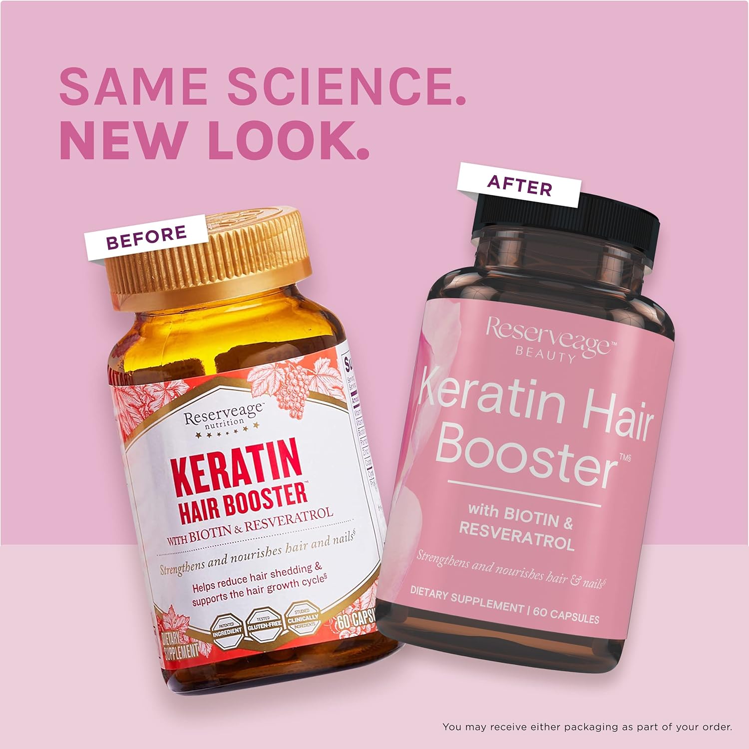 Reserveage Ultra Collagen and Keratin Hair Booster with Dermaval, Biotin, and Resveratrol for Hair and Skin Support - 90 Collagen Capsules, 60 Keratin Capsules