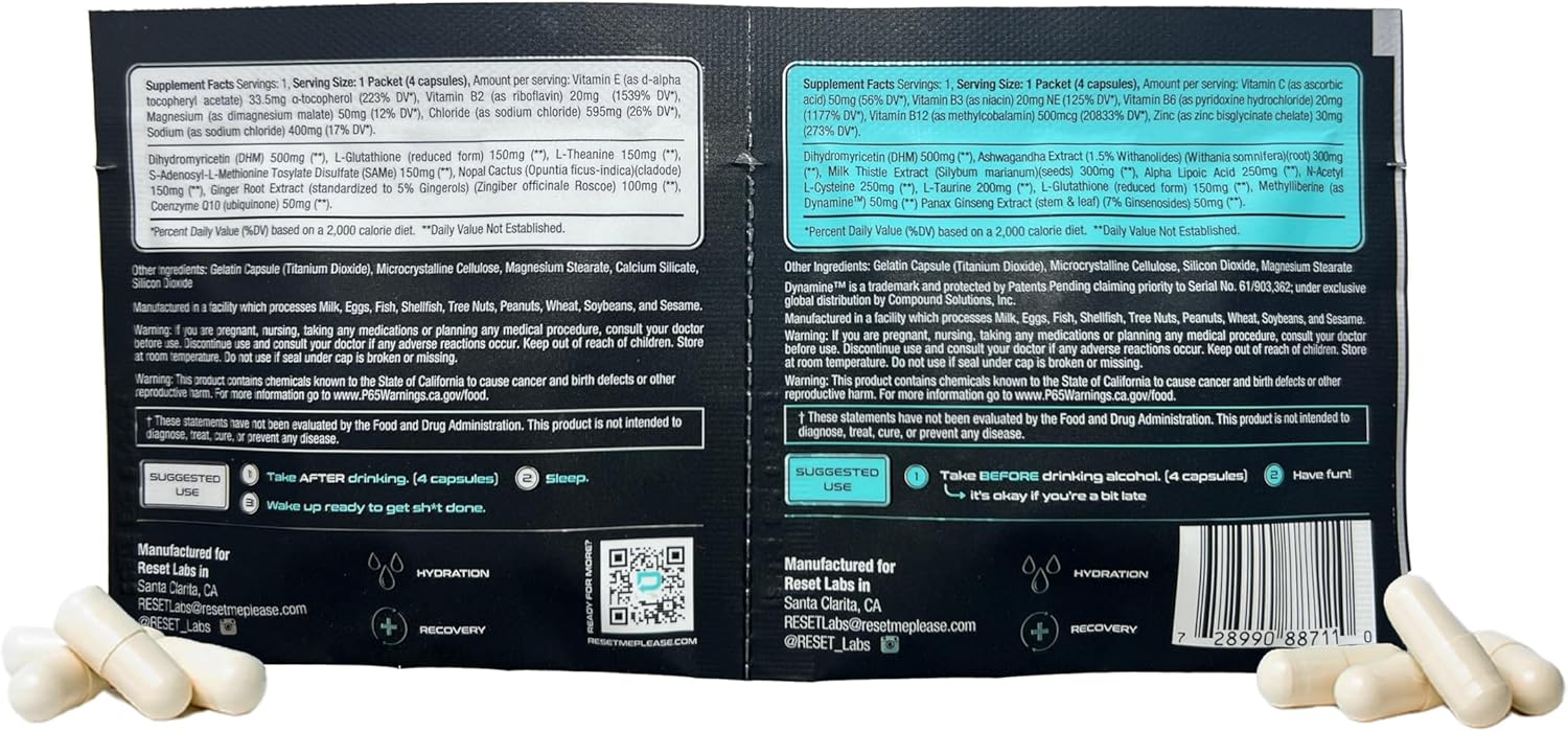 Reset Labs DHM & Milk Thistle After Drinking Capsules - Liver Support & Restore Pills with Ginger & Electrolytes - Better Morning Hangover Relief (6 Pack)
