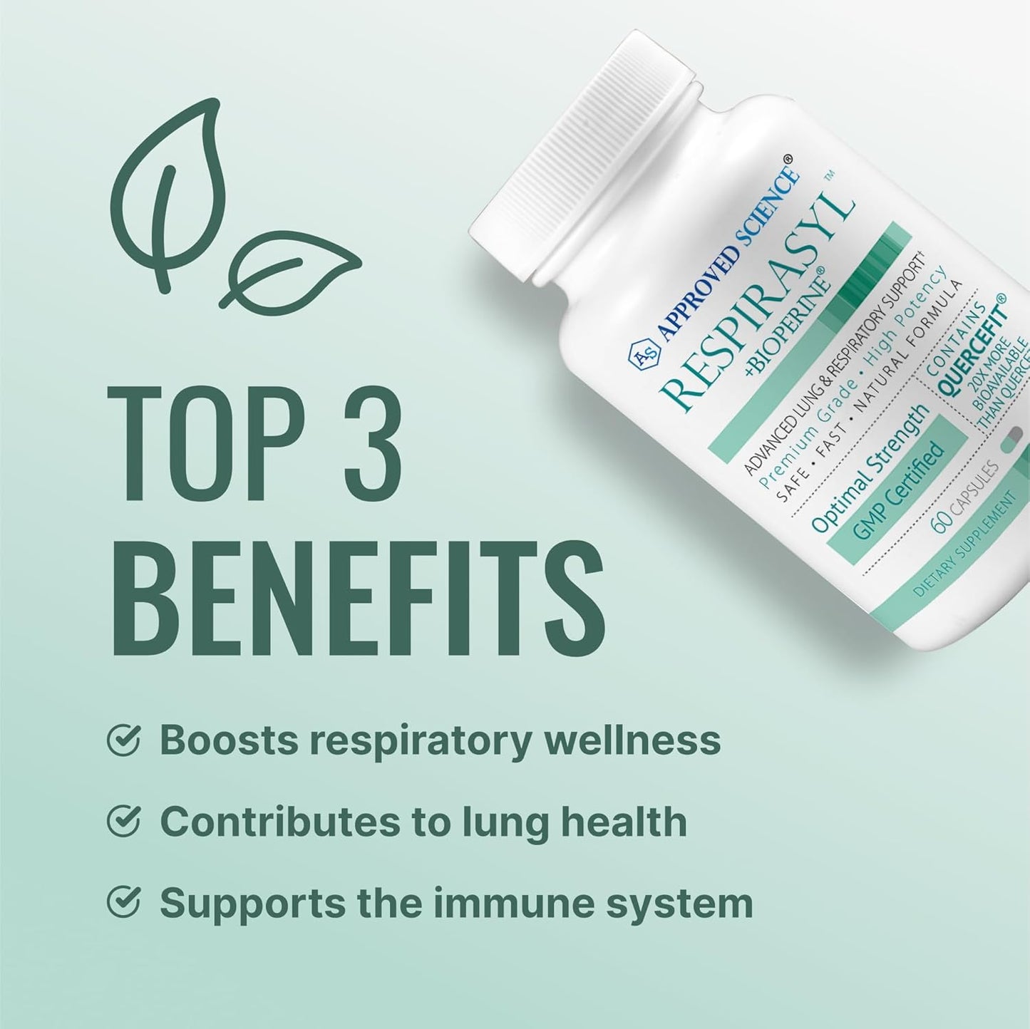 Respirasyl Lung and Respiratory Support Supplement with Quercefit, Vitamins A, C, D, BioPerine - 6 Month Supply - USA Made