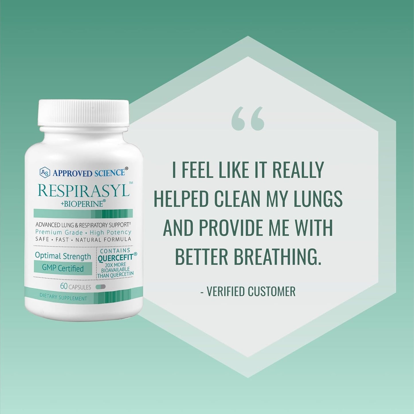 Respirasyl Lung and Respiratory Support Supplement with Quercefit, Vitamins A, C, D, BioPerine - 6 Month Supply - USA Made