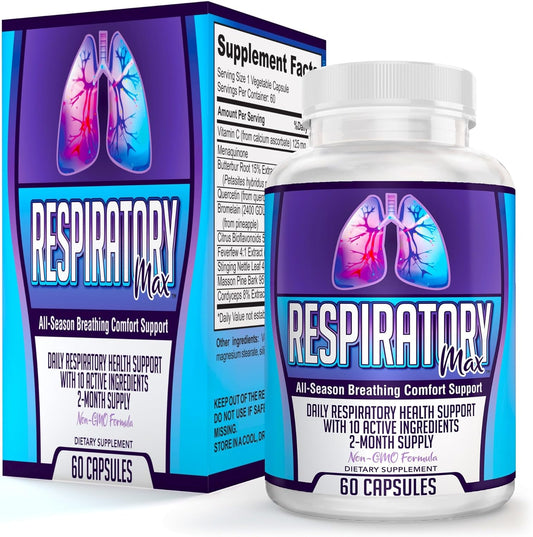 Respiratory-MAX Support Supplements - Natural Lung Health Detox Formula (60 Capsules, 2-Month Supply)