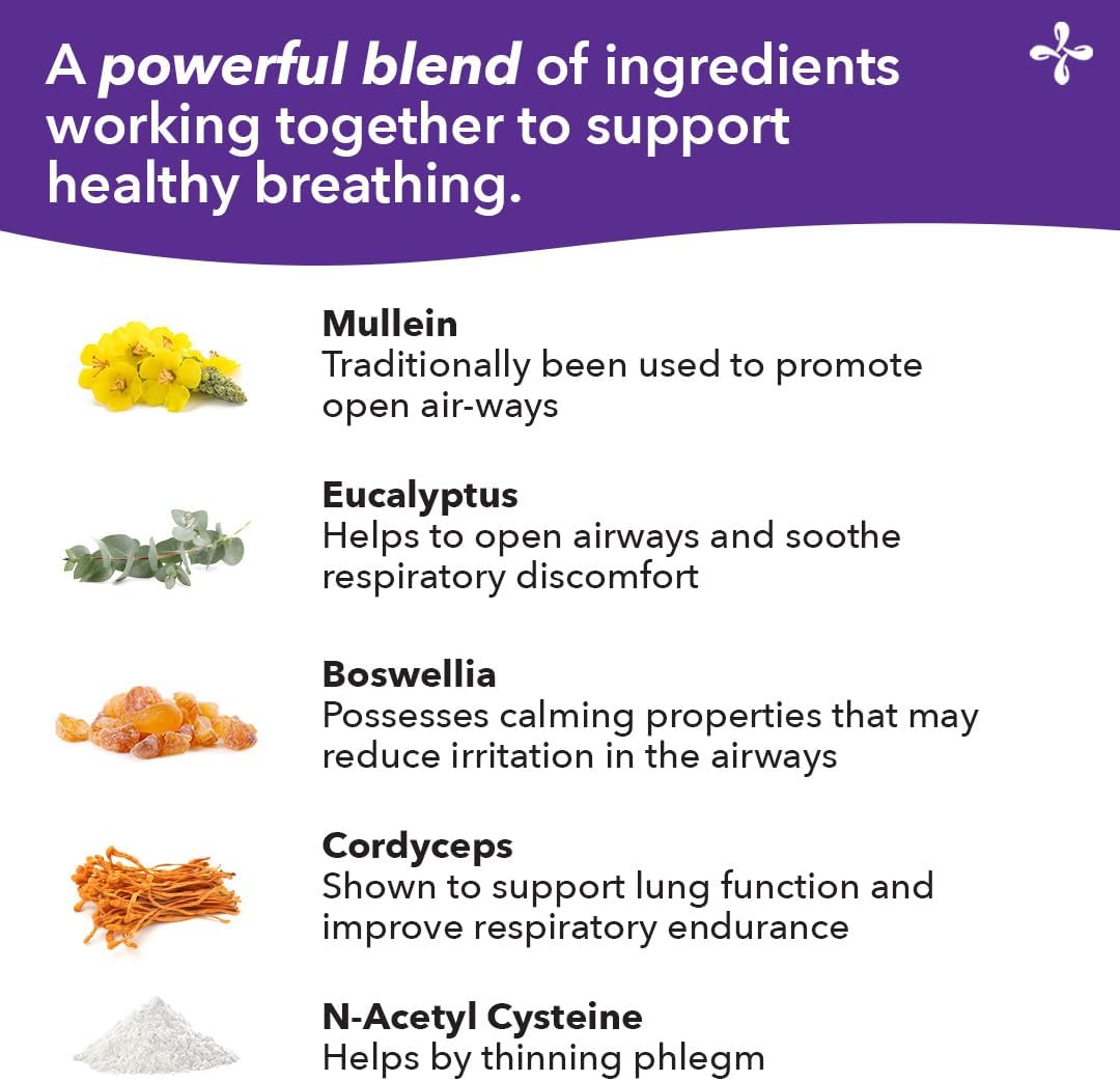 Respiratory Support Supplement - Boost Oxygen Capacity & Reduce Mucus - 90 Capsules - CoQ10, N-Acetyl Cysteine, Boswellia, Eucalyptus, Mullein, Green Tea, Nettle & Peppermint - LifeSeasons Lung Capaci-T