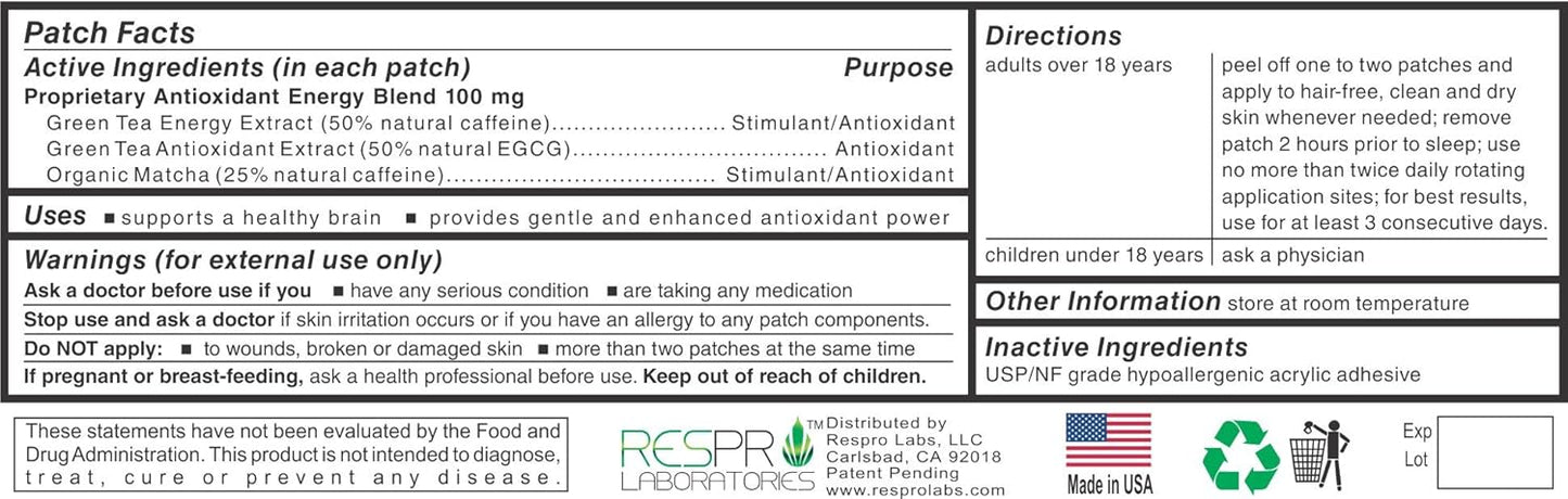 Respro Labs Green Tea Antioxidant Patch with Matcha, 10 Patches - Continuous Release Formula
