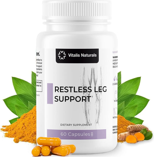 Restless Leg Support Pills with Magnesium Malate, Turmeric, Vitamins D & K2 by Vitalis Naturals