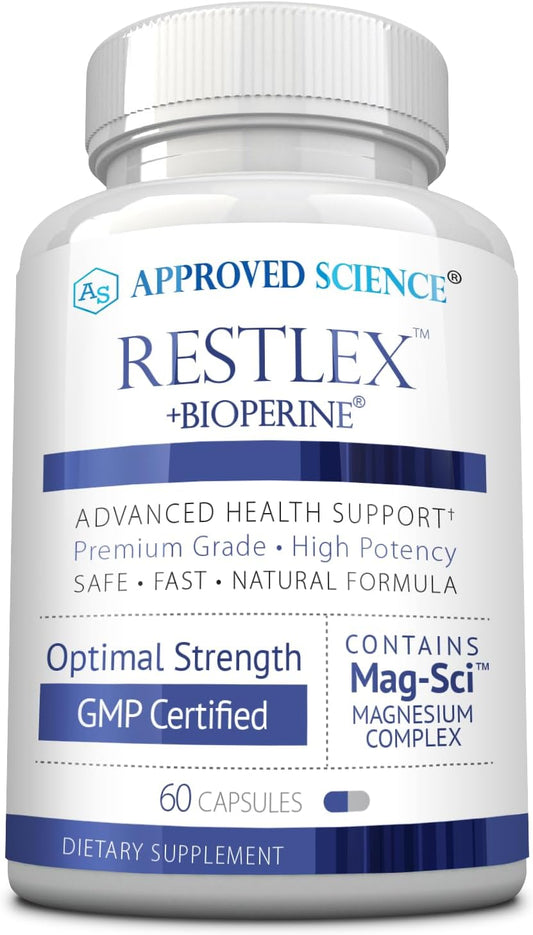 Restlex Magnesium Glycinate with L-Theanine - 60 Capsules, 420mg Magnesium Blend, 200mg L-Theanine