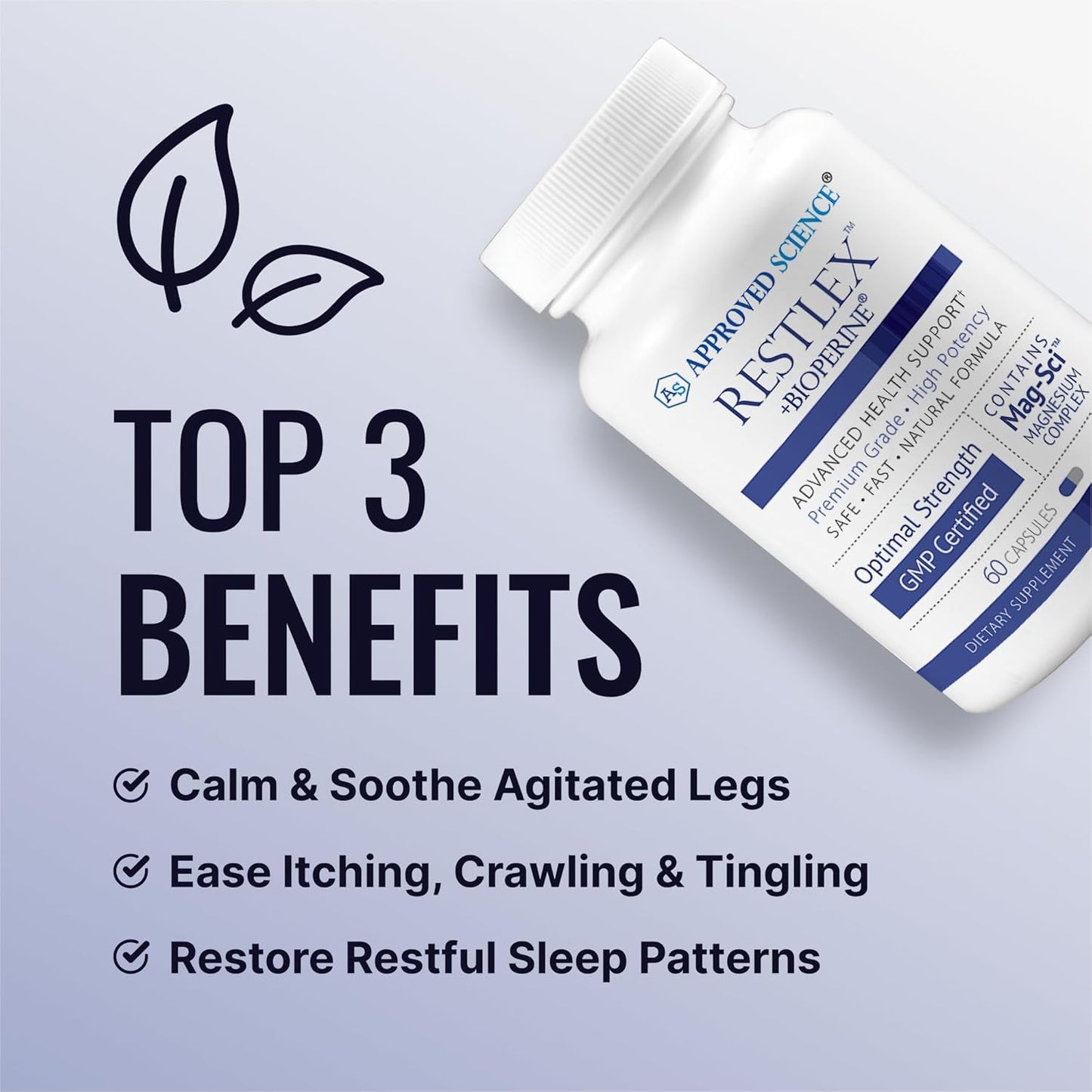 Restlex Magnesium Glycinate with L-Theanine - 60 Capsules, 420mg Magnesium Blend, 200mg L-Theanine