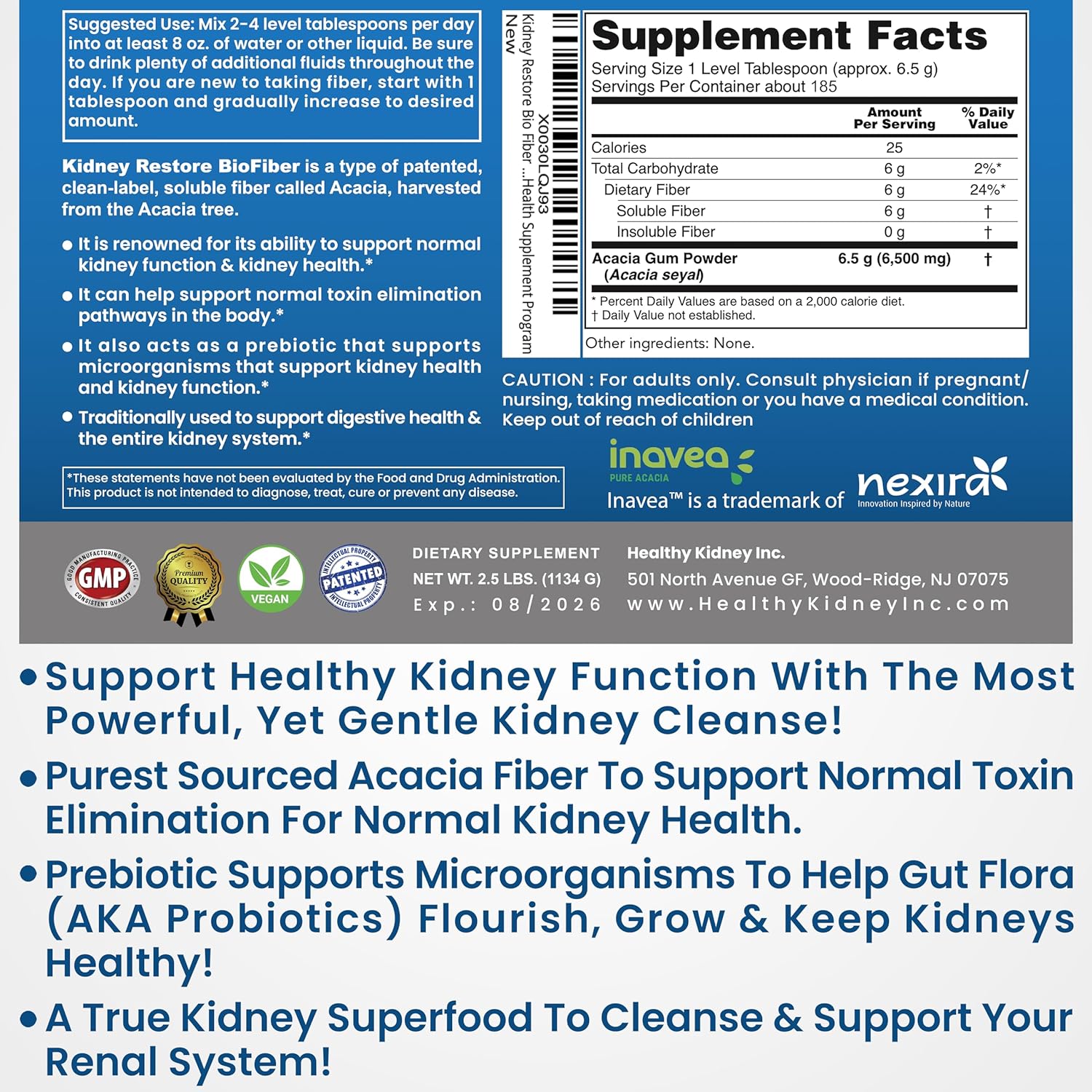 Restorative Kidney Support Supplement with Bio Fiber for Detox & Repair - Improve Kidney Health with Tea Additive - 2.5 LBS