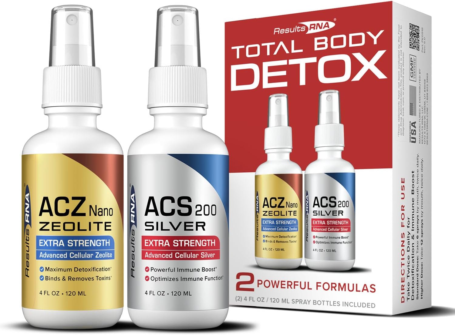 Results RNA Total Body Detox Extra Strength System - Clinically Proven Immune Boosting Detox Kit - ACS 200 Silver & ACZ Nano Zeolite - Doctor Recommended - 2 oz