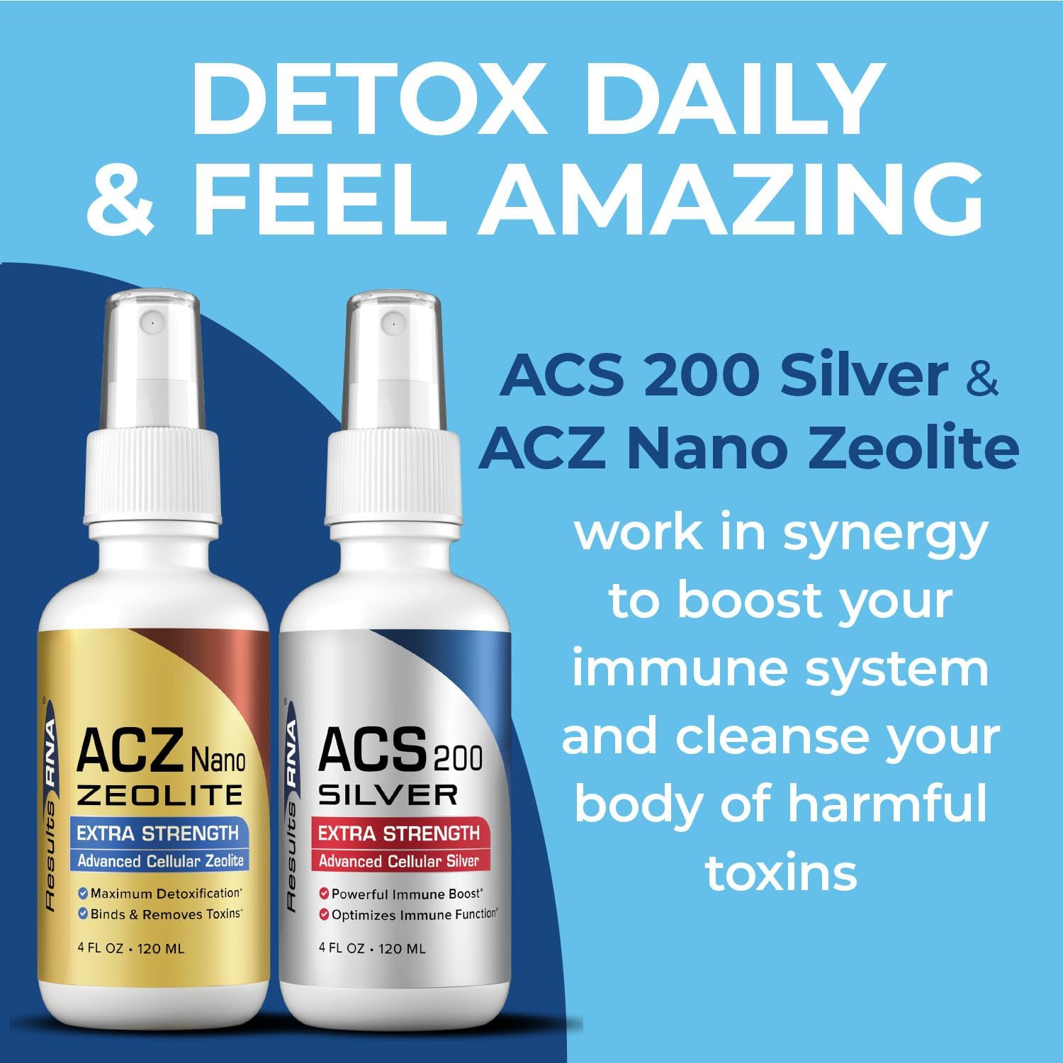 Results RNA Total Body Detox Extra Strength System - Clinically Proven Immune Boosting Detox Kit - ACS 200 Silver & ACZ Nano Zeolite - Doctor Recommended - 2 oz