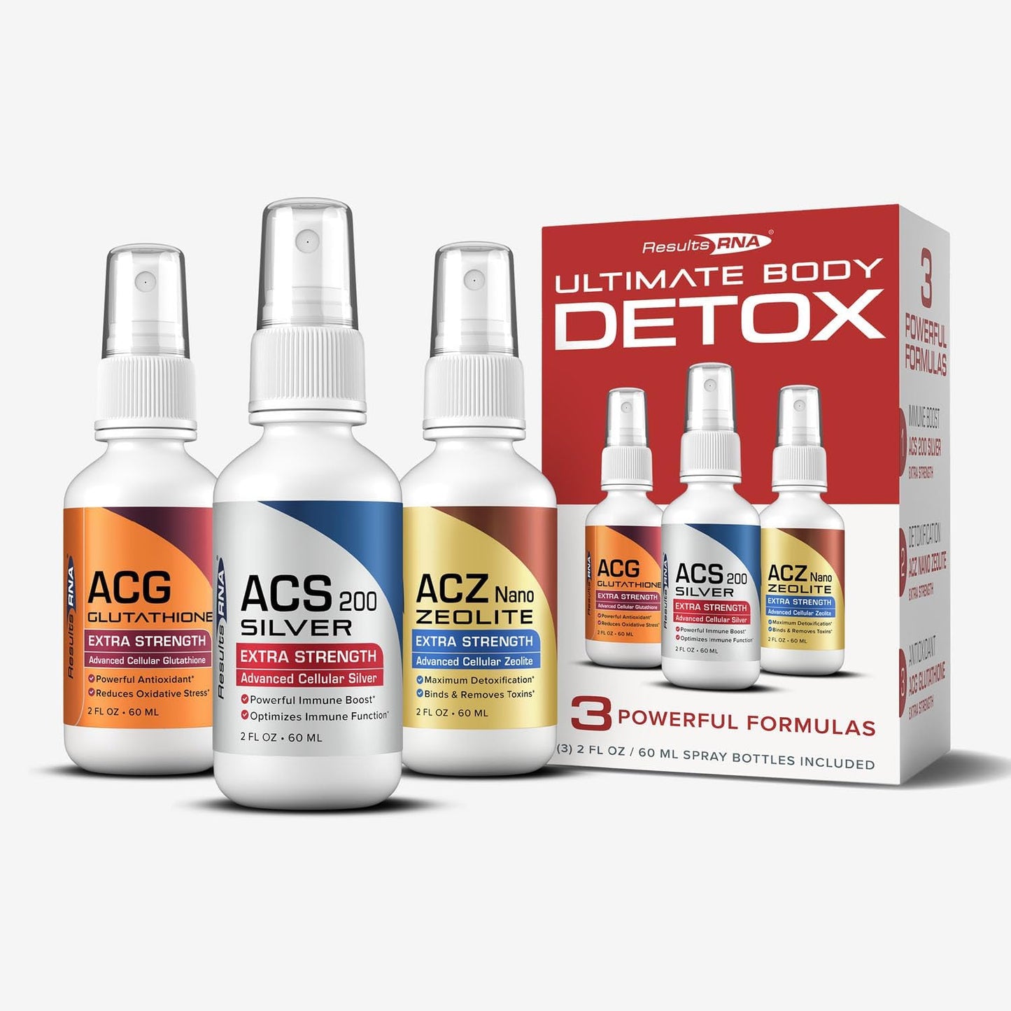 Results RNA Ultimate Body Detox System - Extra Strength with ACS 200 Silver, ACZ Nano Zeolite, and ACG Glutathione - Clinically Proven (2 oz)