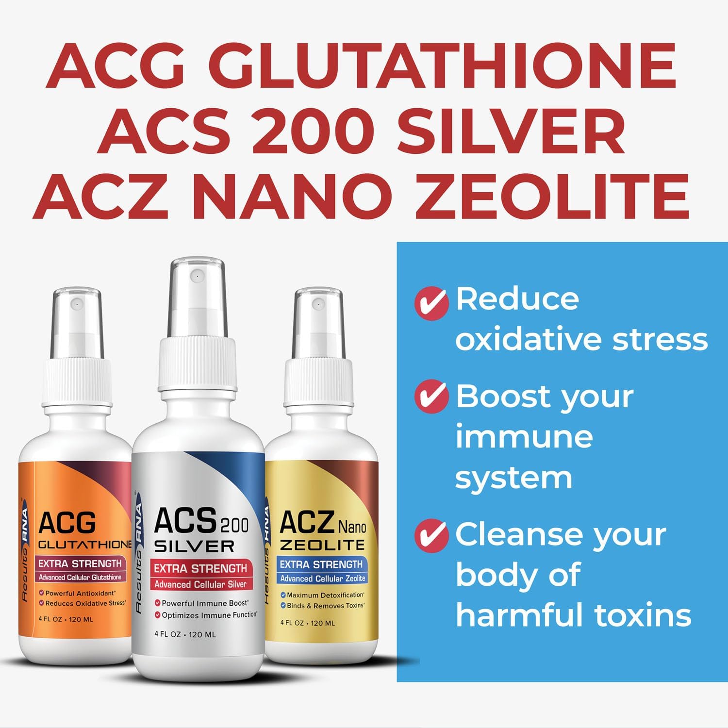 Results RNA Ultimate Body Detox System - Extra Strength with ACS 200 Silver, ACZ Nano Zeolite, and ACG Glutathione - Clinically Proven (2 oz)