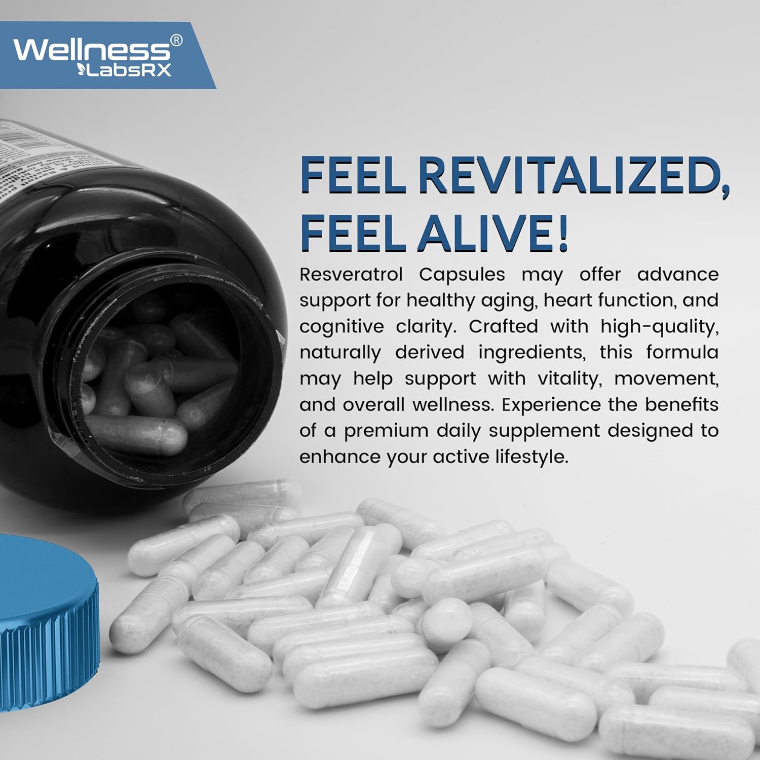 Resveratrol 1000mg Capsules for Healthy Aging, Heart & Brain Support - Vegan, Keto-Friendly Formula by WELLNESS LABSRX