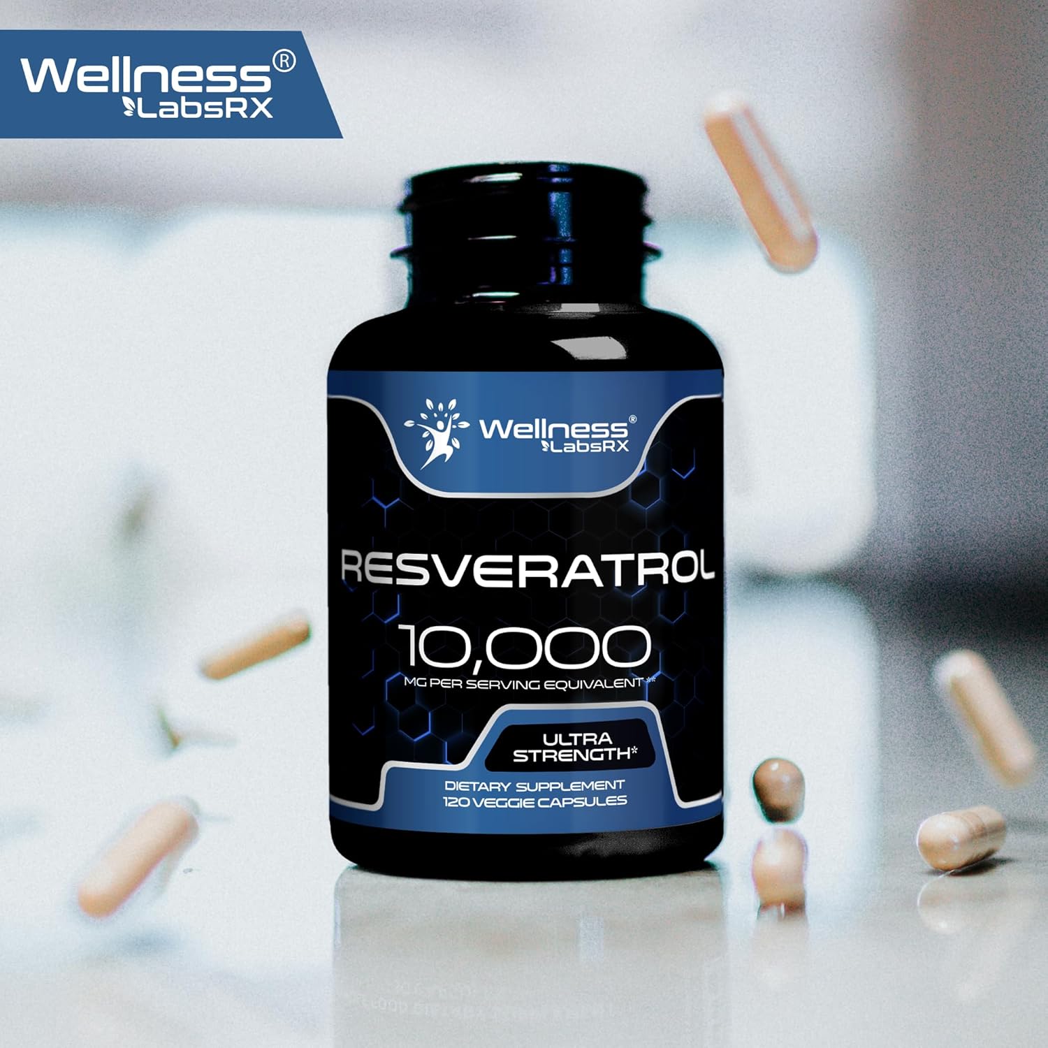 Resveratrol 1000mg Capsules for Healthy Aging, Heart & Brain Support - Vegan, Keto-Friendly Formula by WELLNESS LABSRX