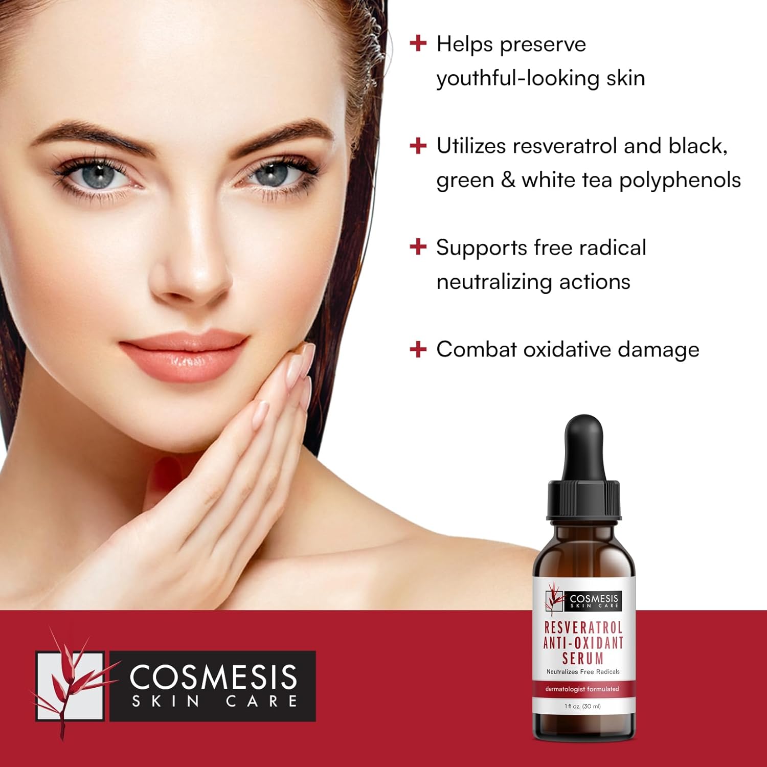 Resveratrol Anti-Oxidant Serum with Tea Polyphenols - Combat Aging and Boost Skin Health - 1 fl oz