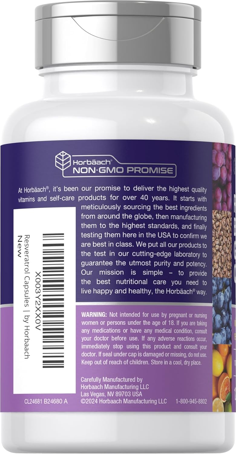 Resveratrol Berberine Grape Seed & Quercetin Capsules with Blueberry & Red Wine Extract - 120 Count, Non-GMO & Gluten Free