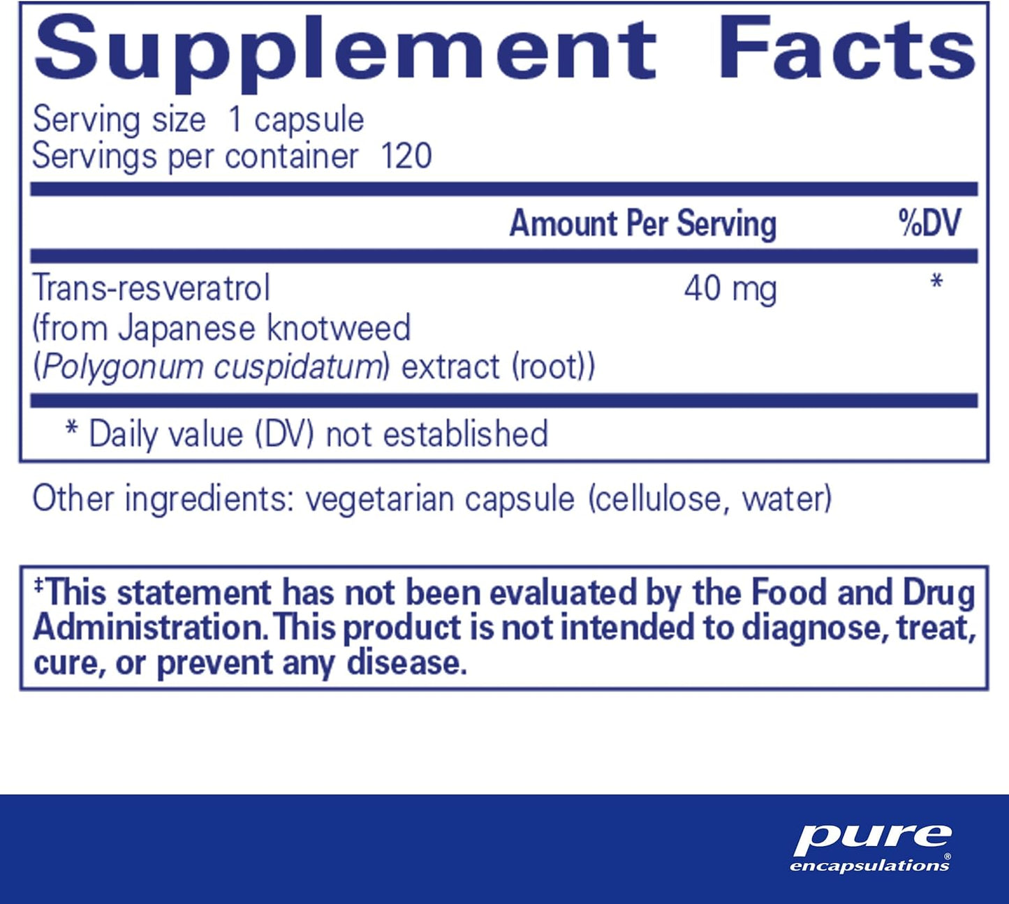 Resveratrol Capsules for Cardiovascular, Cellular Health, and Memory Support - 40mg Trans-Resveratrol - Antioxidant Supplement - Gluten Free & Non-GMO - 120 Count