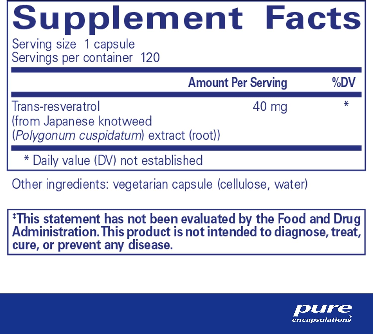 Resveratrol Capsules for Cardiovascular, Cellular Health, and Memory Support - 40mg Trans-Resveratrol - Antioxidant Supplement - Gluten Free & Non-GMO - 120 Count