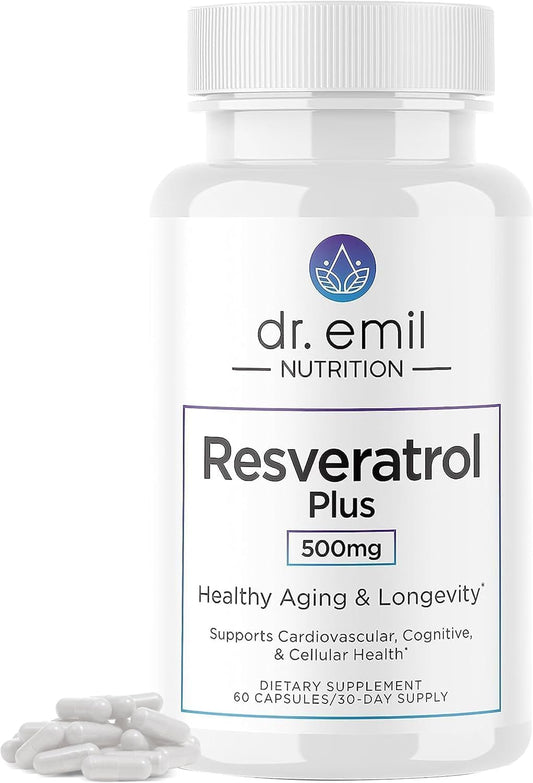 Resveratrol & Quercetin Supplement for Healthy Aging - 500mg Resveratrol & 100mg Quercetin - Supports Cellular & Cognitive Health - 60 Capsules