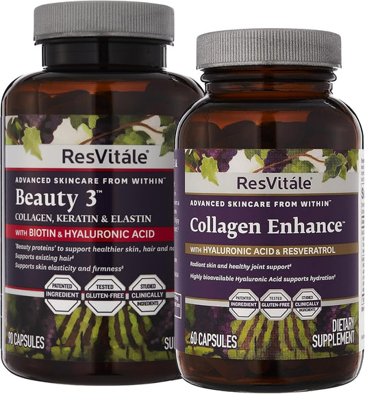 ResVitale Beauty Bundle: Skin Care & Collagen Enhancing Supplements - 90 Capsules & 60 Capsules