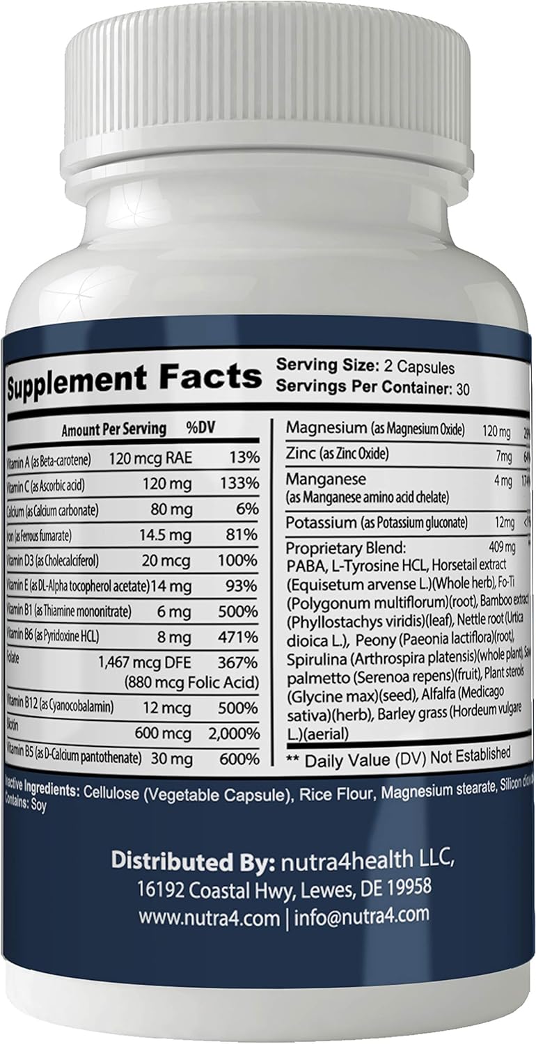 Revifol Hair Skin and Nails Supplement - Advanced Formula with Biotin for Hair Growth - Gluten-Free - 60 Capsules - Extra Strength Hair Lash Skin and Nails Booster