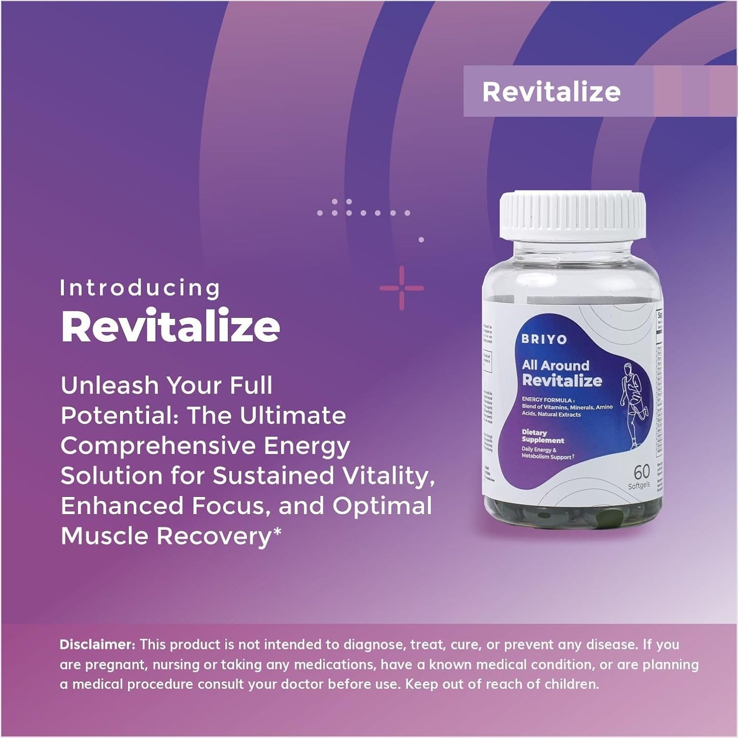 Revitalize Energy Boost and Muscle Support Supplement - Enhances Energy Levels with Vitamins, Minerals, Green Tea, Turmeric Root, Amino Acids & More