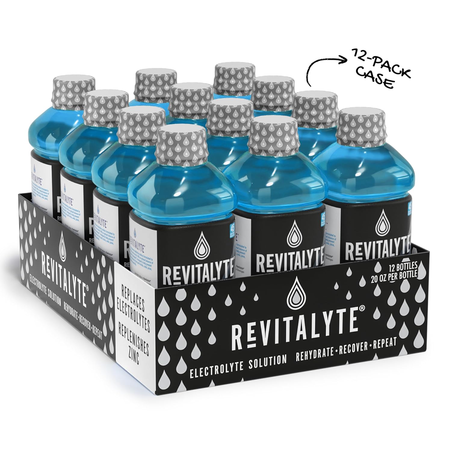 Revitalyte Black Label Berry Blast Electrolyte Drink - Rapid Hydration - Multi-Purpose Recovery - 12 Pack - 20 oz Bottle