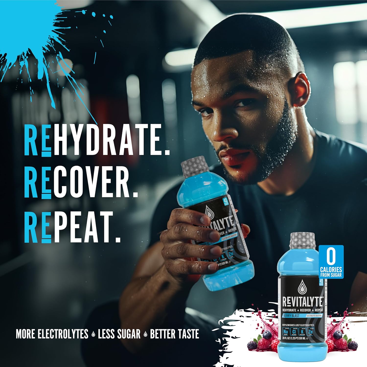 Revitalyte Black Label Berry Blast Electrolyte Drink - Rapid Hydration - Multi-Purpose Recovery - 12 Pack - 20 oz Bottle