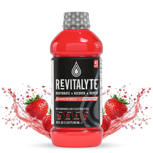 Revitalyte Black Label Strawberry Breeze Electrolyte Drink - 12 Pack - 20 oz Bottle - Rapid Hydration & Recovery