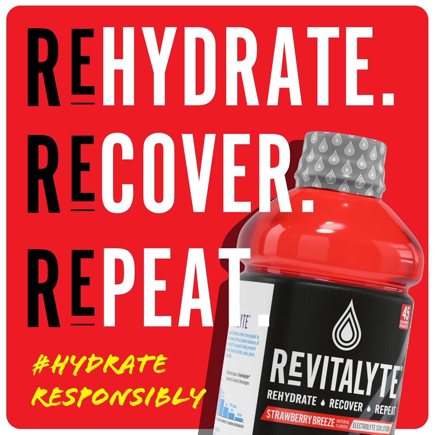 Revitalyte Black Label Strawberry Breeze Electrolyte Drink - 12 Pack - 20 oz Bottle - Rapid Hydration & Recovery