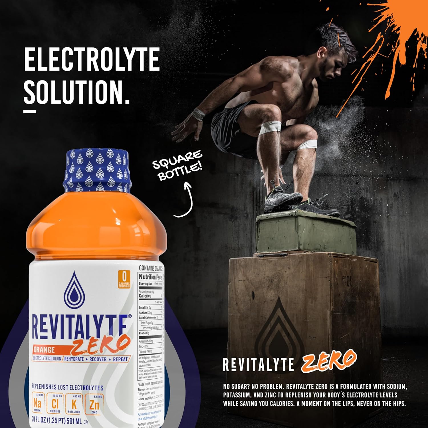 Revitalyte Orange Zero Sugar Electrolyte Drink - 12 Pack 20oz Bottle - Rapid Hydration Recovery Drink