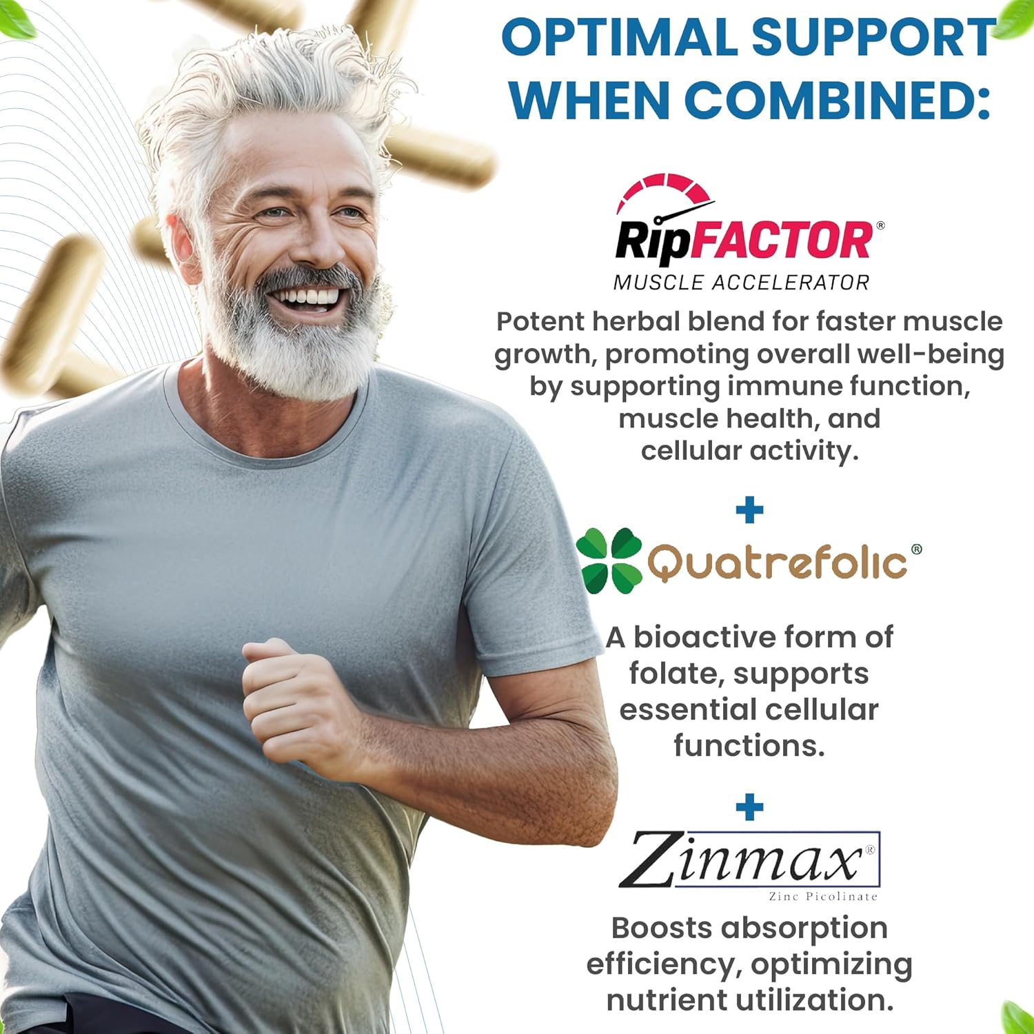 Revival Point Men's Muscle Building Supplement with RipFactor, Zinc, Vitamin D3, Folate - Natural Energy & Muscle Builder - 180 Tablets