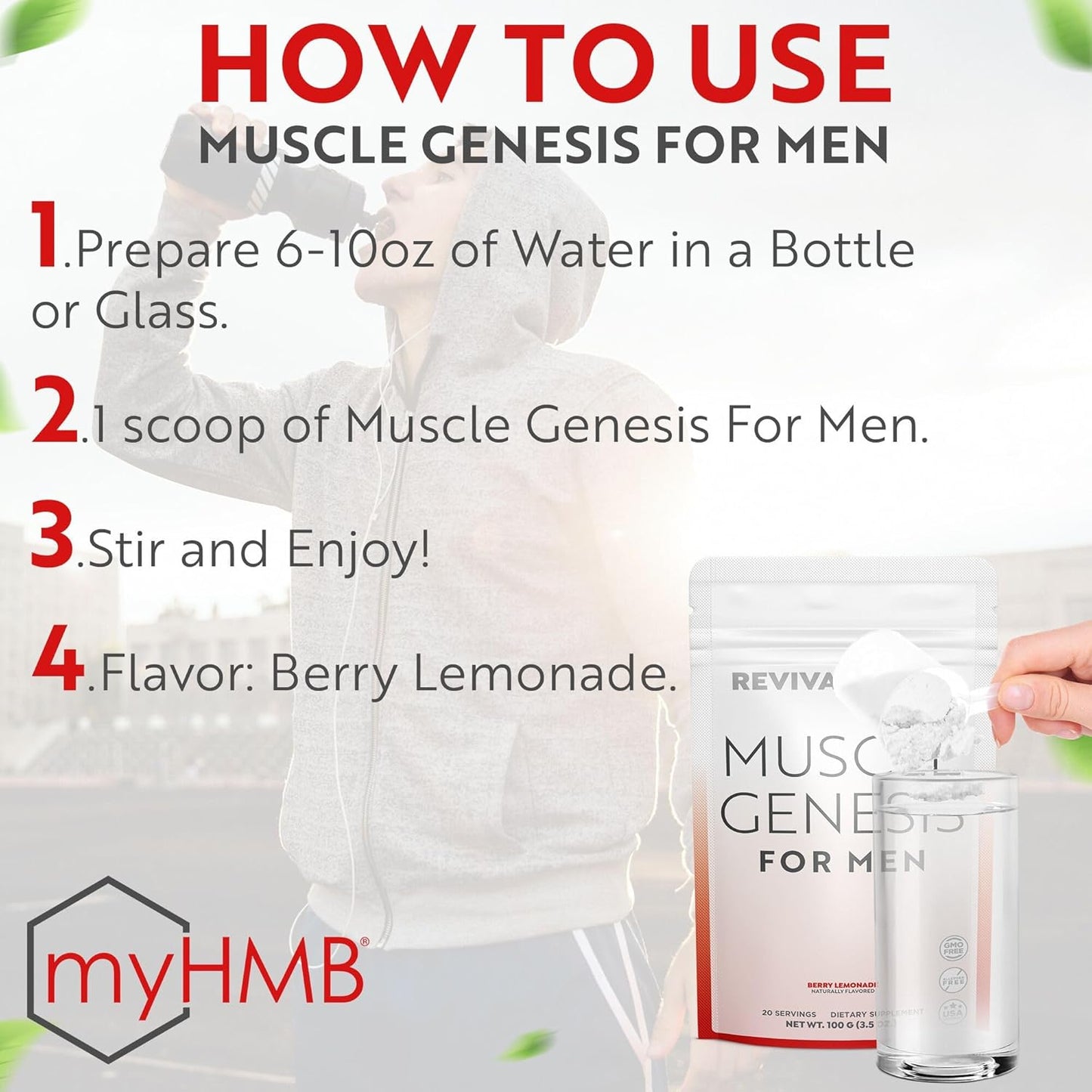 Revival Point Muscle Genesis HMB and Vitamin D3 Supplement - 5000mg Per Serving - Promotes Recovery and Lean Muscle Mass - 6 Bag Pack