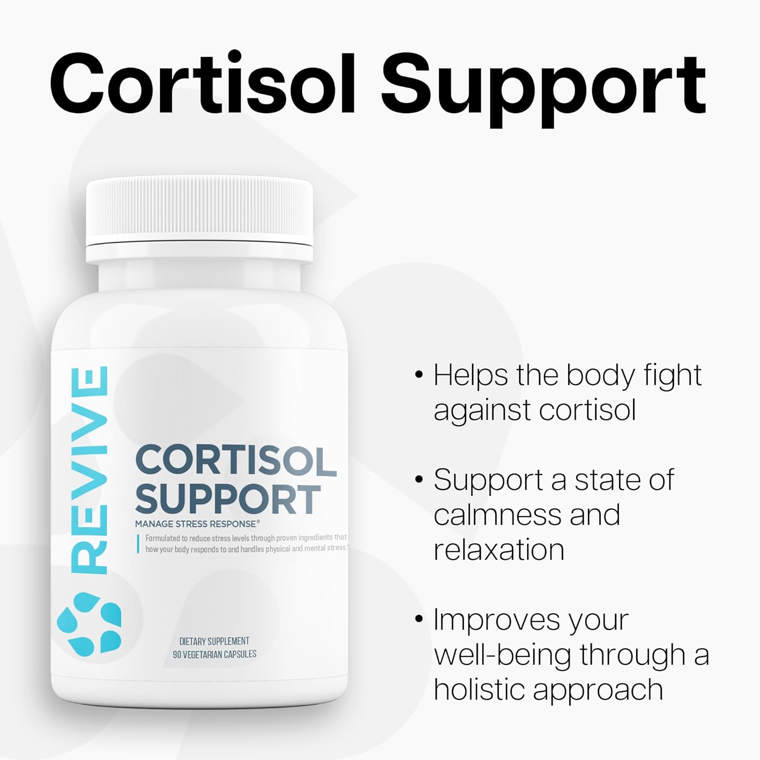 Revive MD Cortisol Manager - 90 Vegetarian Capsules with Magnesium & L-Theanine for Health & Energy - Vegan & Gluten-Free Supplement for Adrenal Gland Support