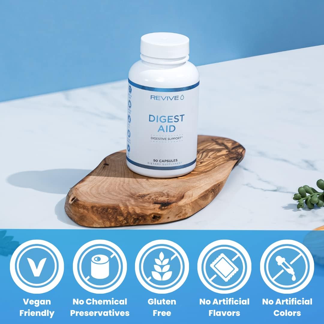Revive MD Digest Aid Capsules for Men and Women - Supports Digestion of Proteins, Fats, Starches, and Fibers - Promotes Gastric Acid Balance - Targeted Enzyme Support - 90 Count