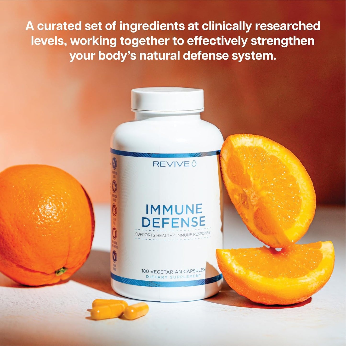 Revive MD Immune Defense Supplement - Vitamin C, Zinc, Elderberry - Vegan & Gluten-Free (180 Capsules)