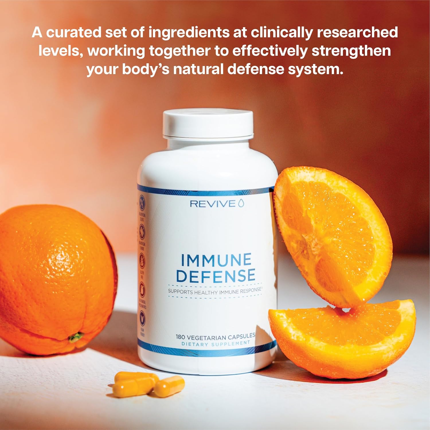 Revive MD Immune Defense Supplement - Vitamin C, Zinc, Elderberry - Vegan & Gluten-Free (180 Capsules)