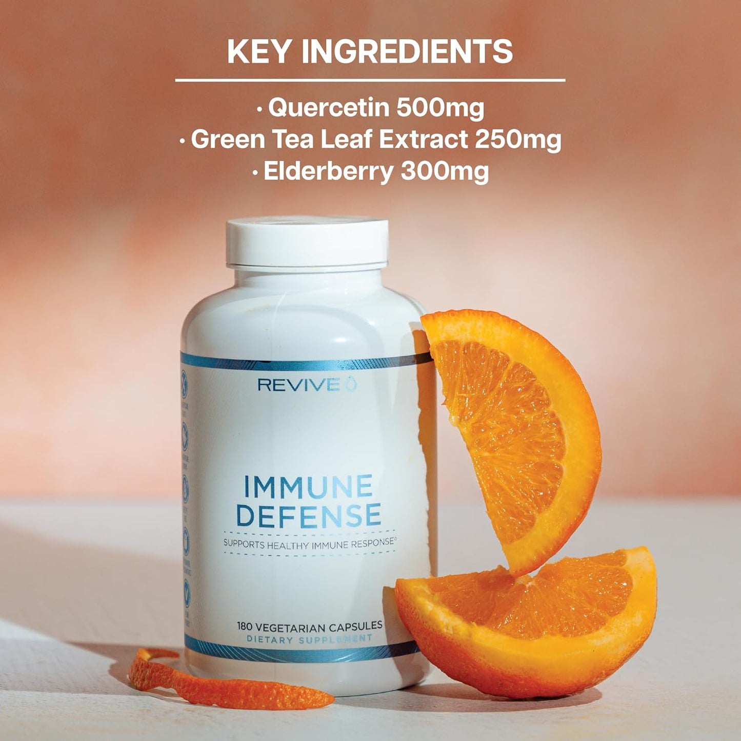 Revive MD Immune Defense Supplement - Vitamin C, Zinc, Elderberry - Vegan & Gluten-Free (180 Capsules)
