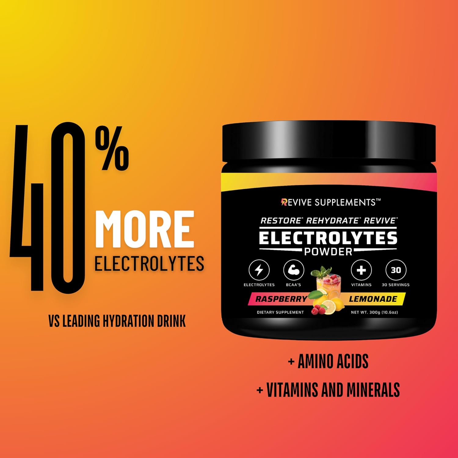 Revive Supplements Keto Boost Electrolytes Powder: Ultimate Hydration with BCAAs & Essential Minerals for Energy, Recovery, and Performance - 30 Servings