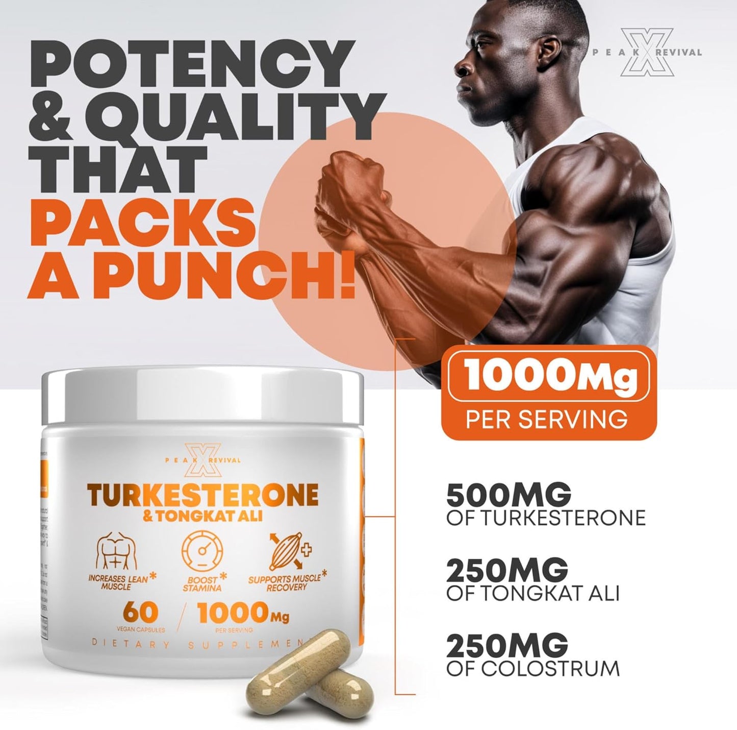 ReviveX Turkesterone & Tongkat Ali Supplement - 1000mg Blend for Stamina, Muscle Growth, and Recovery - Made in USA - 60 Capsules