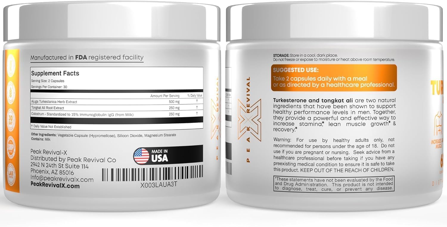 ReviveX Turkesterone & Tongkat Ali Supplement - 1000mg Blend for Stamina, Muscle Growth, and Recovery - Made in USA - 60 Capsules