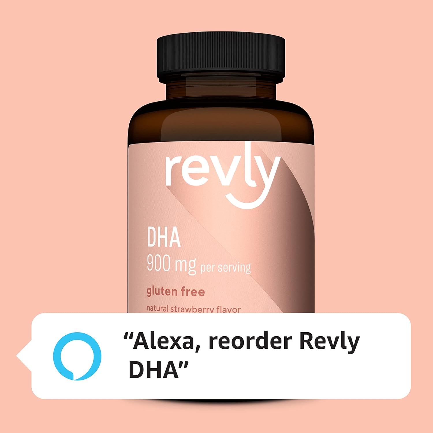 Revly Adult DHA Omega 3 Fatty Acids Softgels, Natural Strawberry Flavor, 900mg per Serving, 60 Count