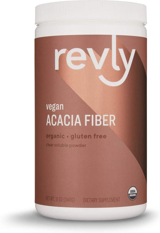 Revly Organic Acacia Fiber Powder - Digestive Health Support, Unflavoured, 12oz, 52ct, Vegan-Friendly